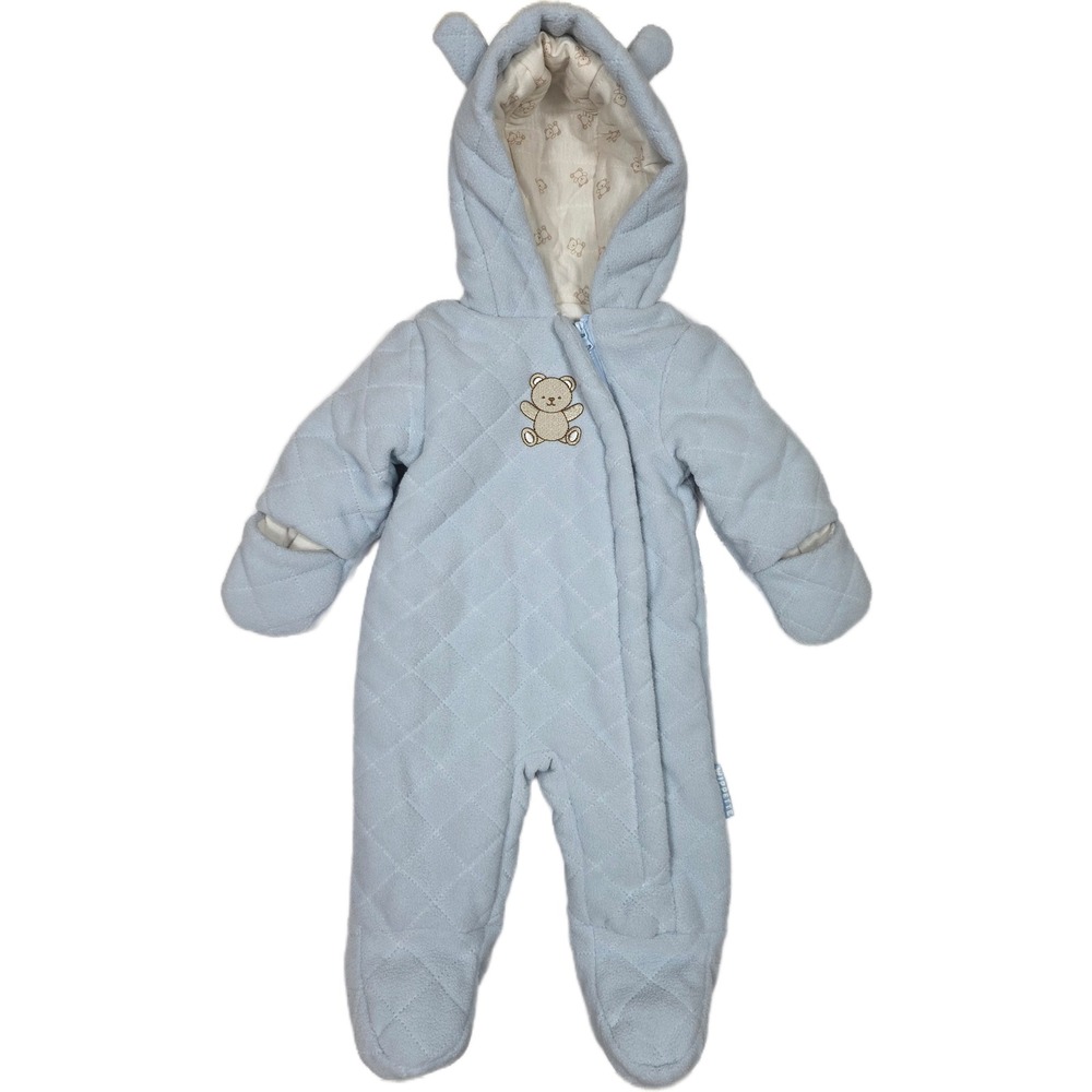 Wippette Baby Boys 0-3M Blue Quilted Fleece Hooded Zip Pram Suit